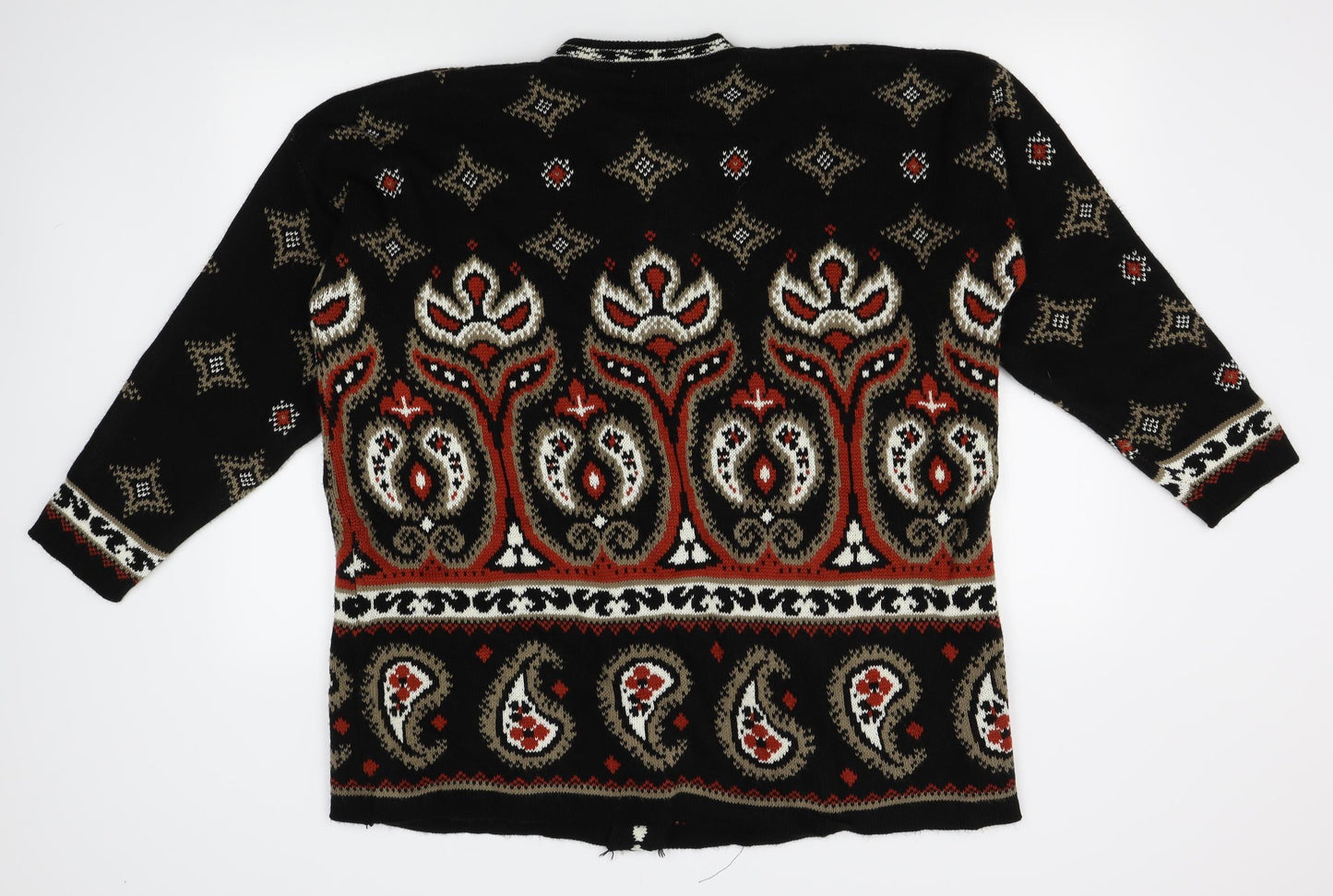Bellisimo Womens Black Fair Isle  Cardigan Jumper Size L
