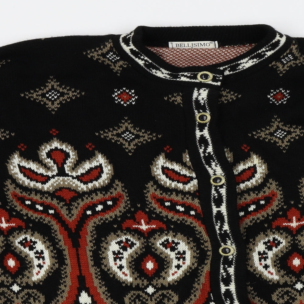 Bellisimo Womens Black Fair Isle  Cardigan Jumper Size L