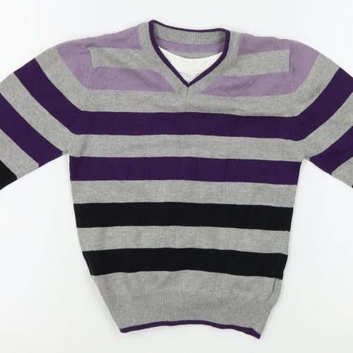 Matalan Girls Grey Striped  Pullover Jumper Size 6-7 Years
