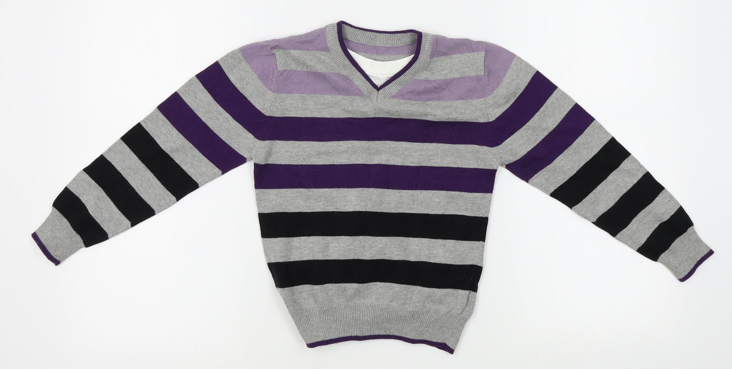 Matalan Girls Grey Striped  Pullover Jumper Size 6-7 Years