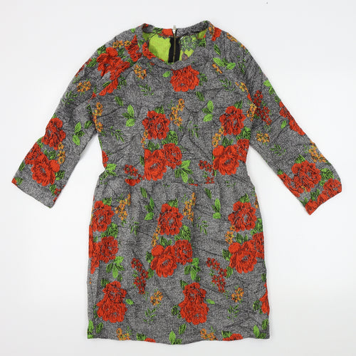 Preworn Womens Grey Floral  A-Line  Size 10