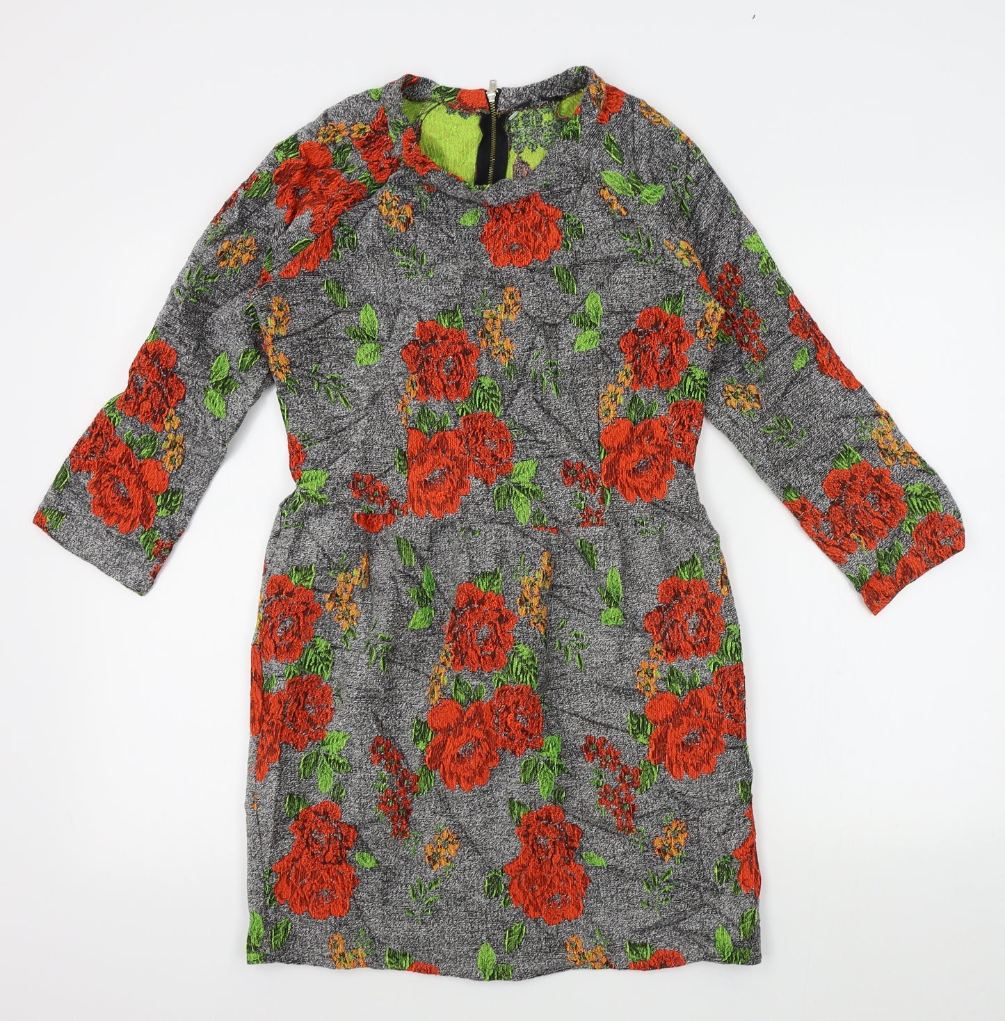 Preworn Womens Grey Floral  A-Line  Size 10