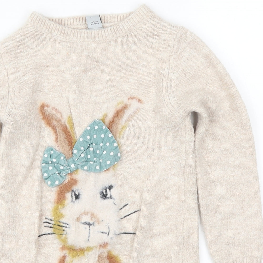 TU Girls Beige  Knit Jumper Dress  Size 4-5 Years  - Rabbit
