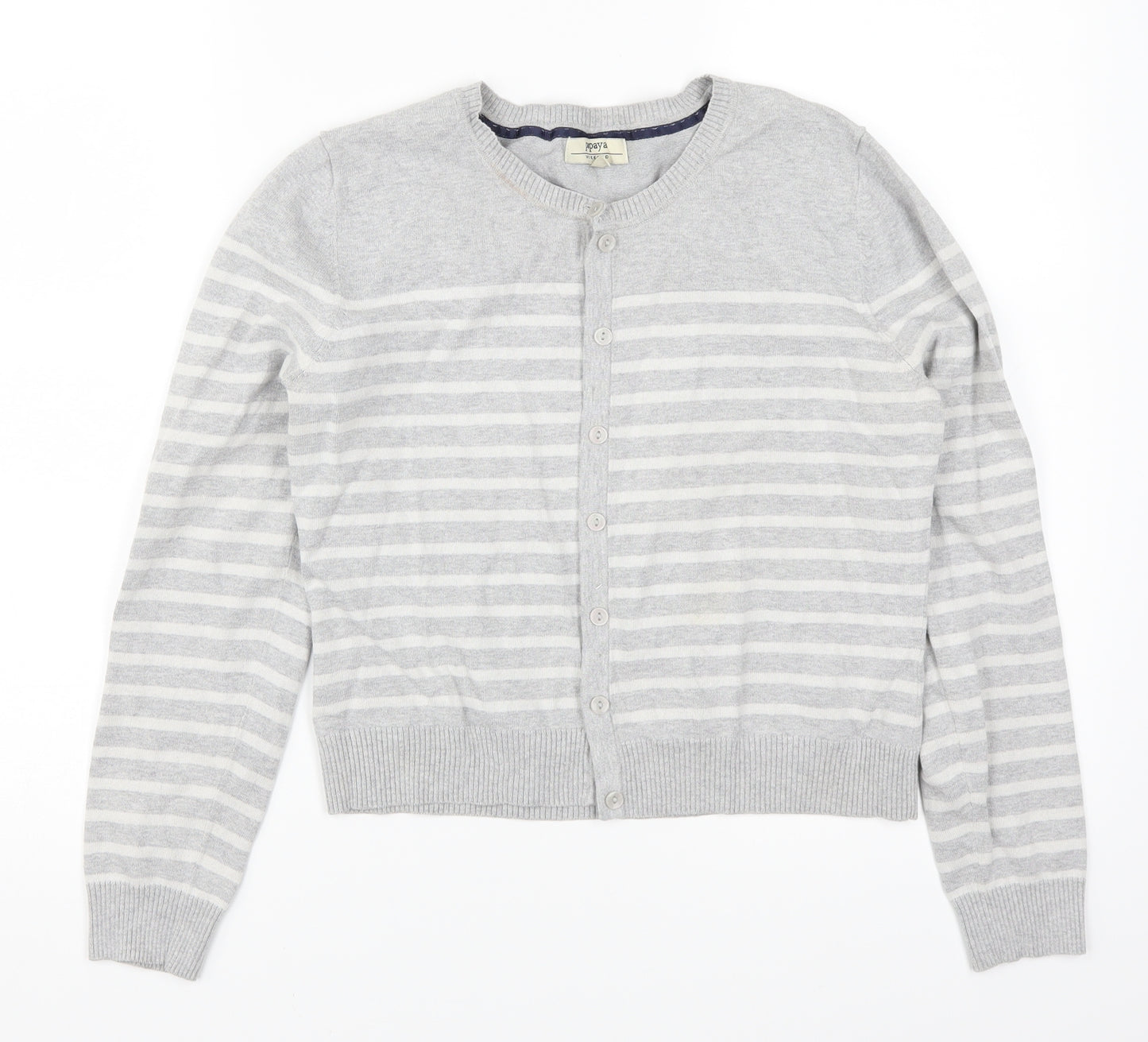 Papaya Womens Grey Striped  Cardigan Jumper Size 12