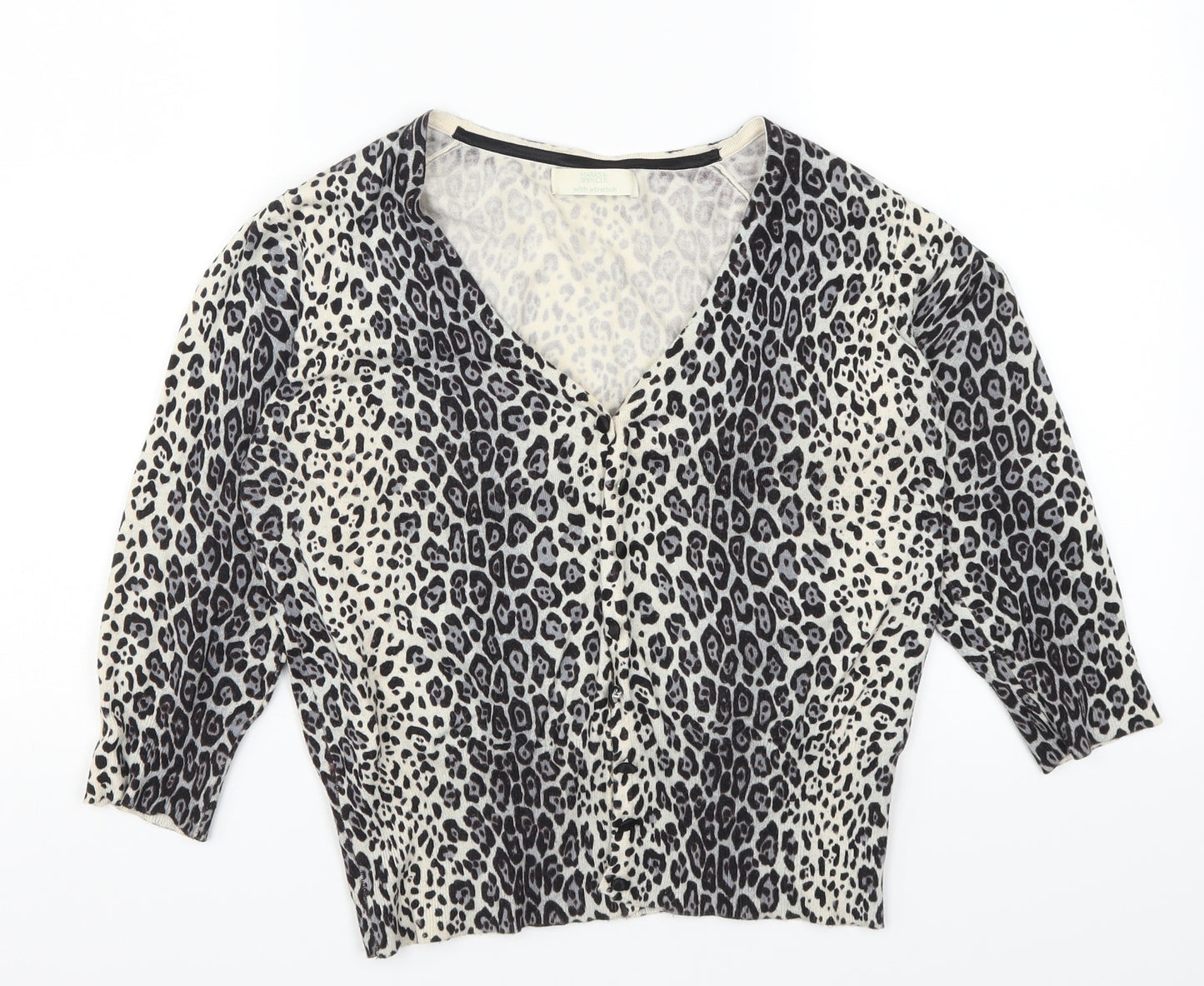 Marks and Spencer Womens Grey Animal Print  Cardigan Jumper Size 12