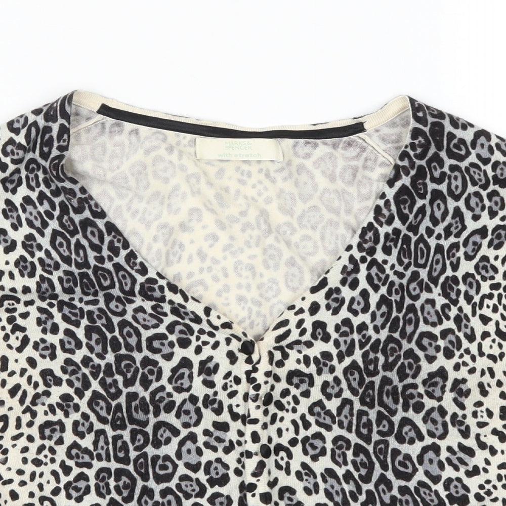 Marks and Spencer Womens Grey Animal Print  Cardigan Jumper Size 12