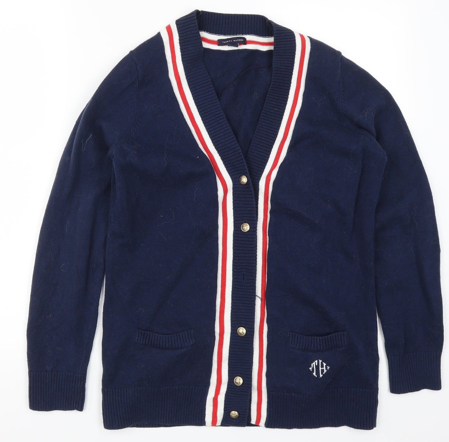 Tommy Hilfiger Womens Blue Striped  Cardigan Jumper Size M