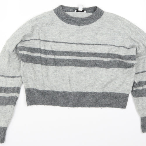 Topshop Womens Grey Striped Knit Pullover Jumper Size 10