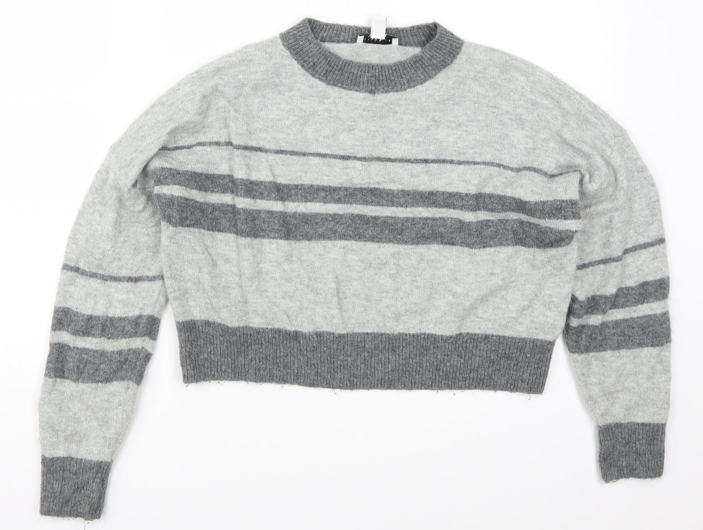 Topshop Womens Grey Striped Knit Pullover Jumper Size 10