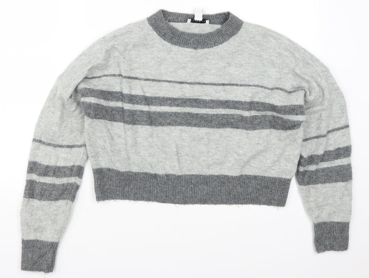 Topshop Womens Grey Striped Knit Pullover Jumper Size 10