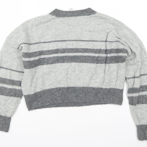 Topshop Womens Grey Striped Knit Pullover Jumper Size 10