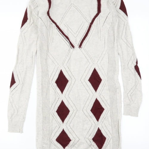 NEXT Womens Grey Animal Print Knit Jumper Dress  Size 8  - Red
