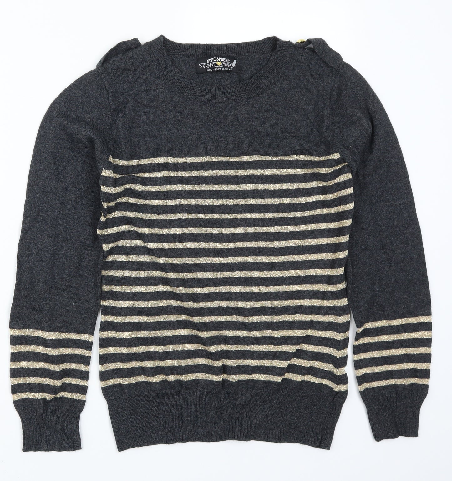 Atmosphere Womens Grey Striped  Pullover Jumper Size 14  - Gold Stripes