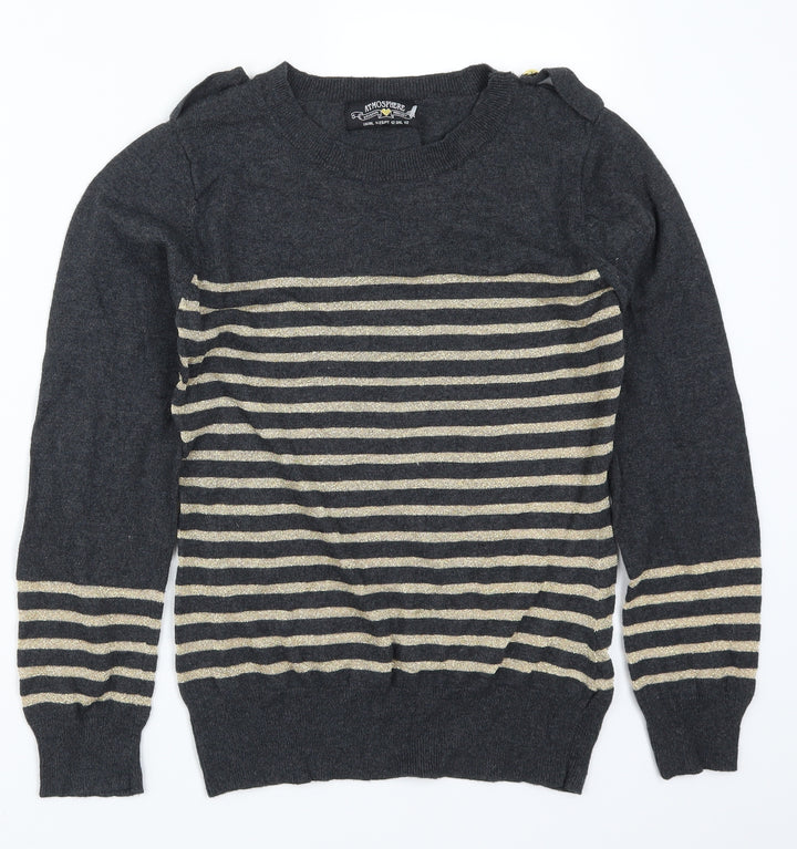 Atmosphere Womens Grey Striped  Pullover Jumper Size 14  - Gold Stripes
