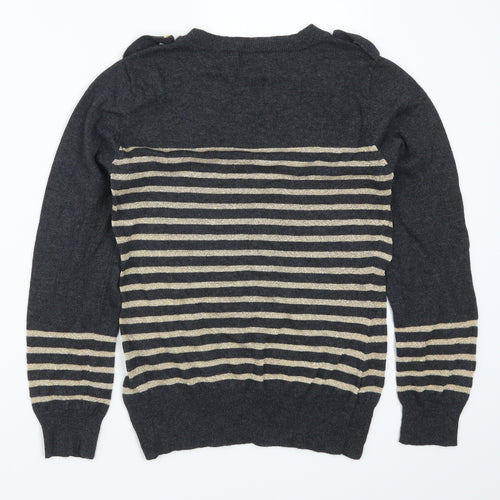 Atmosphere Womens Grey Striped  Pullover Jumper Size 14  - Gold Stripes