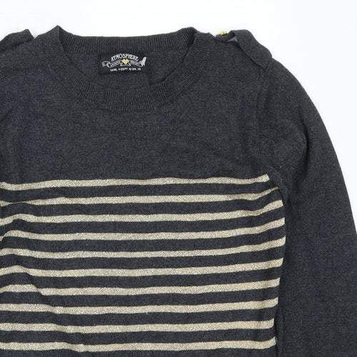 Atmosphere Womens Grey Striped  Pullover Jumper Size 14  - Gold Stripes