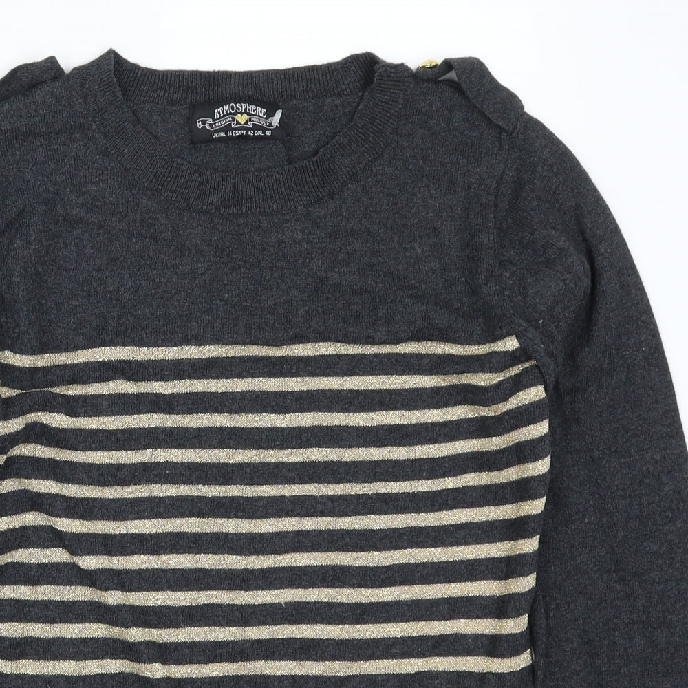 Atmosphere Womens Grey Striped  Pullover Jumper Size 14  - Gold Stripes