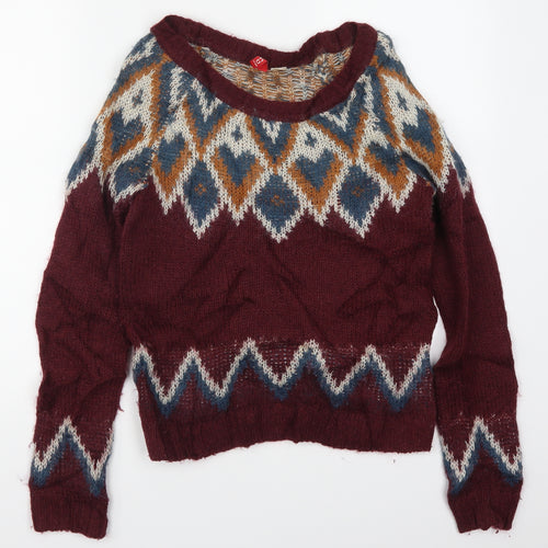 H&M Womens Red Geometric Knit Pullover Jumper Size 10