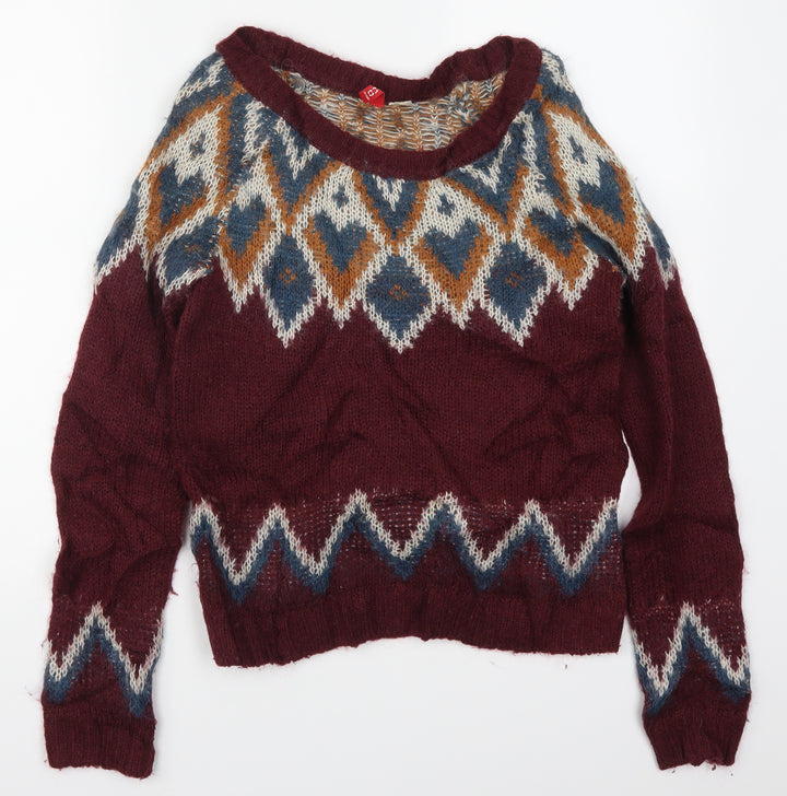 H&M Womens Red Geometric Knit Pullover Jumper Size 10