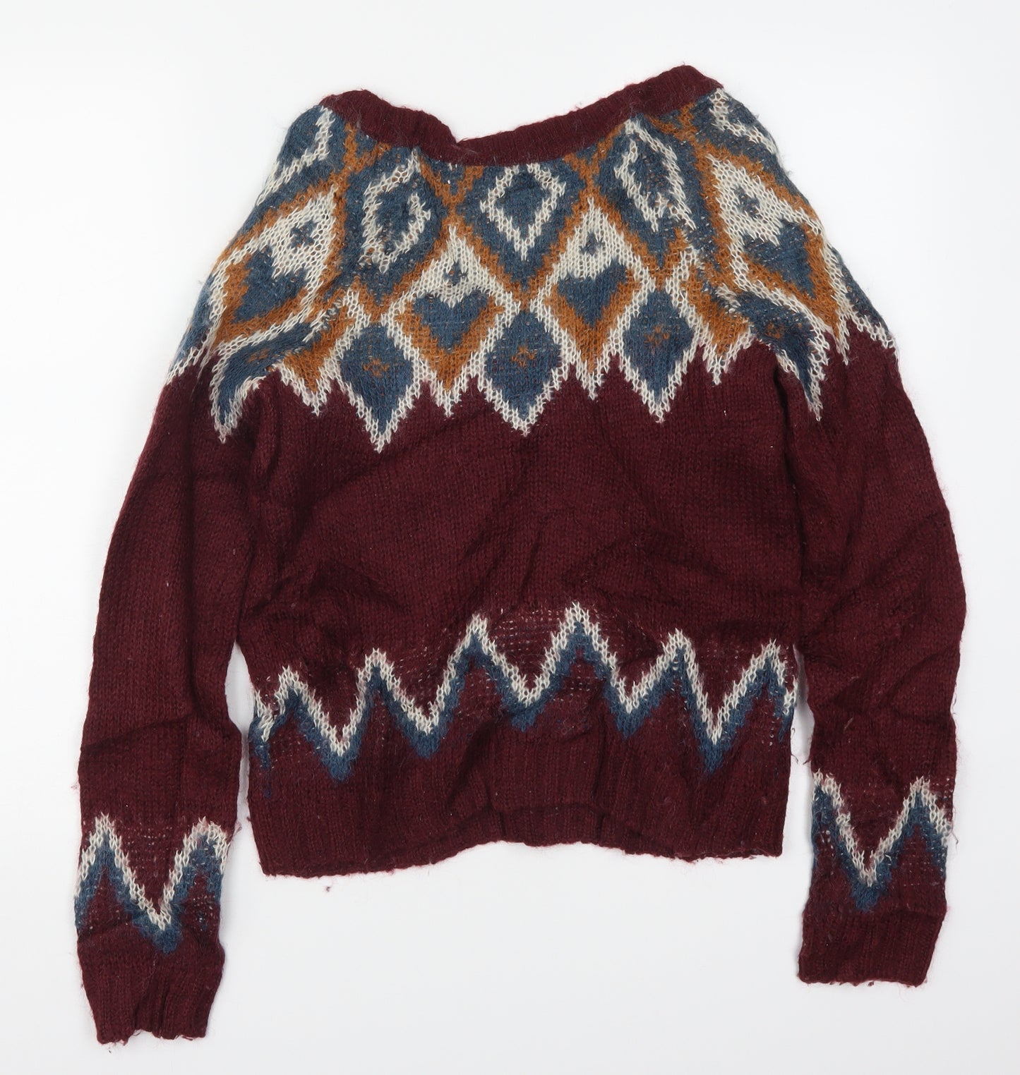 H&M Womens Red Geometric Knit Pullover Jumper Size 10