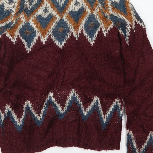 H&M Womens Red Geometric Knit Pullover Jumper Size 10