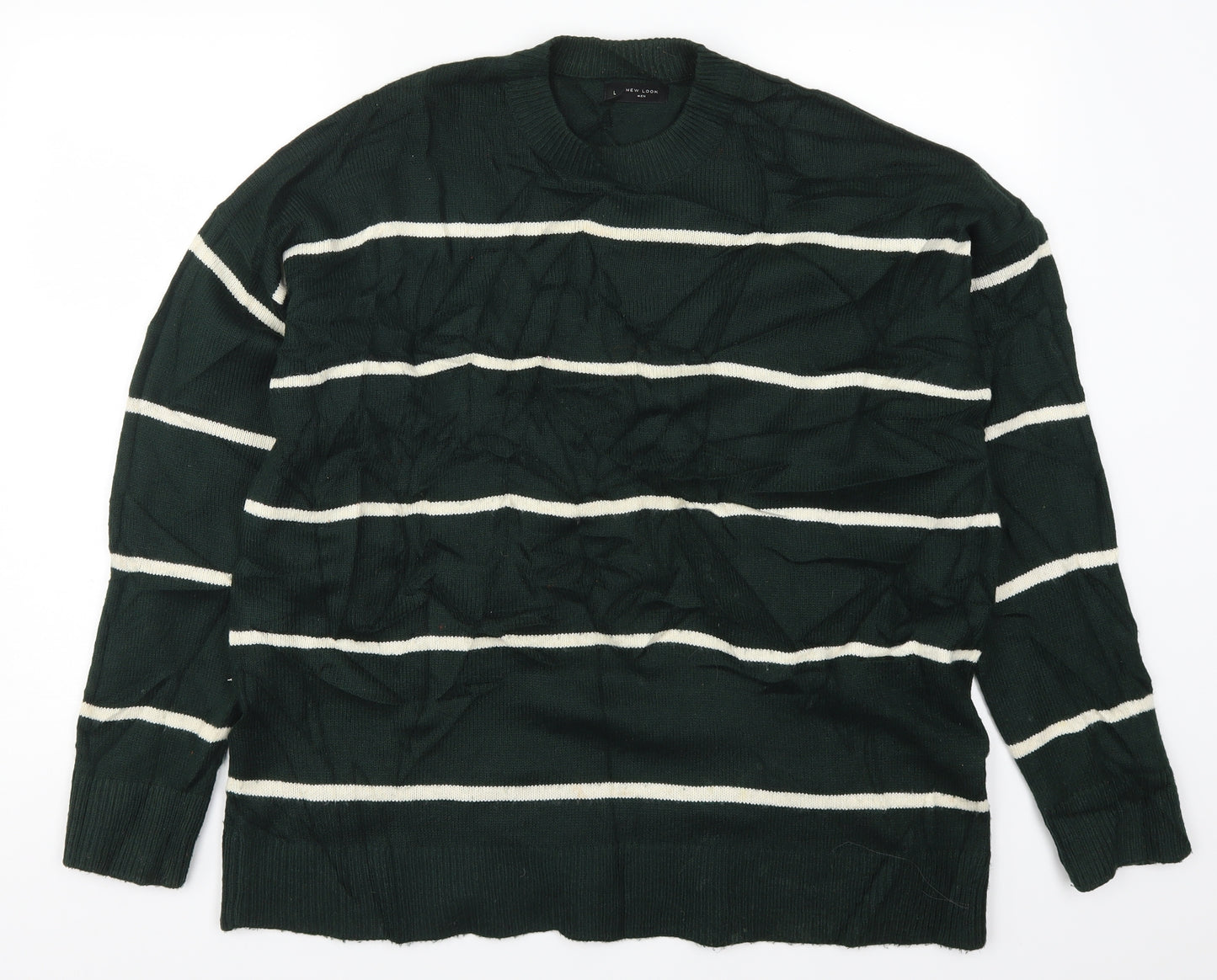 New Look Mens Green Striped  Pullover Jumper Size L