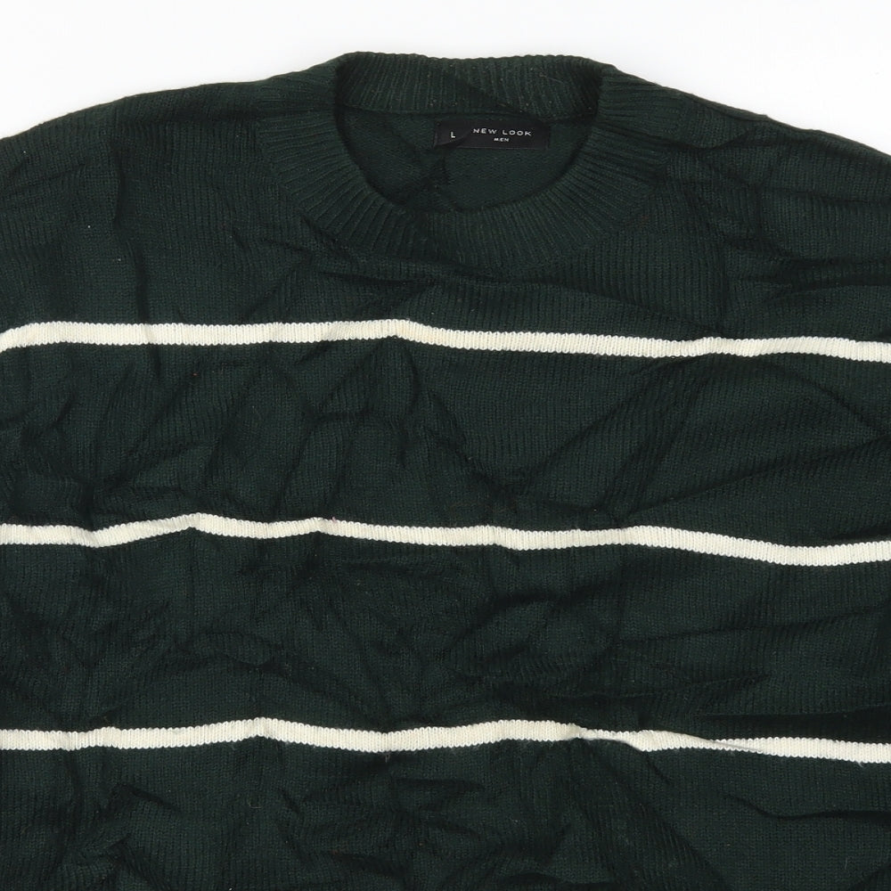 New Look Mens Green Striped  Pullover Jumper Size L