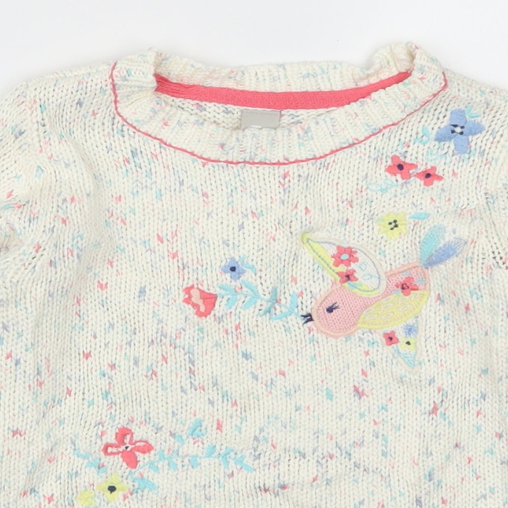 TU Girls White  Knit Pullover Jumper Size 4-5 Years  - Pink and Blue Birds