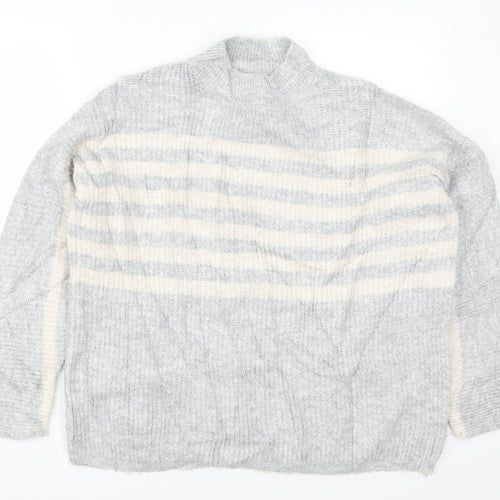 Papaya Womens Grey Striped Knit Pullover Jumper Size M