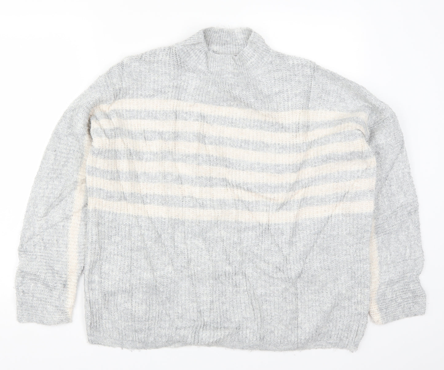 Papaya Womens Grey Striped Knit Pullover Jumper Size M