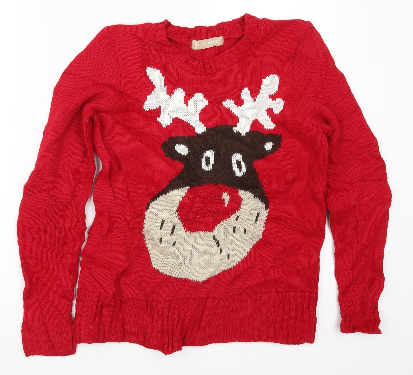 Avenue Womens Red  Knit Pullover Jumper Size S  - Rudolph