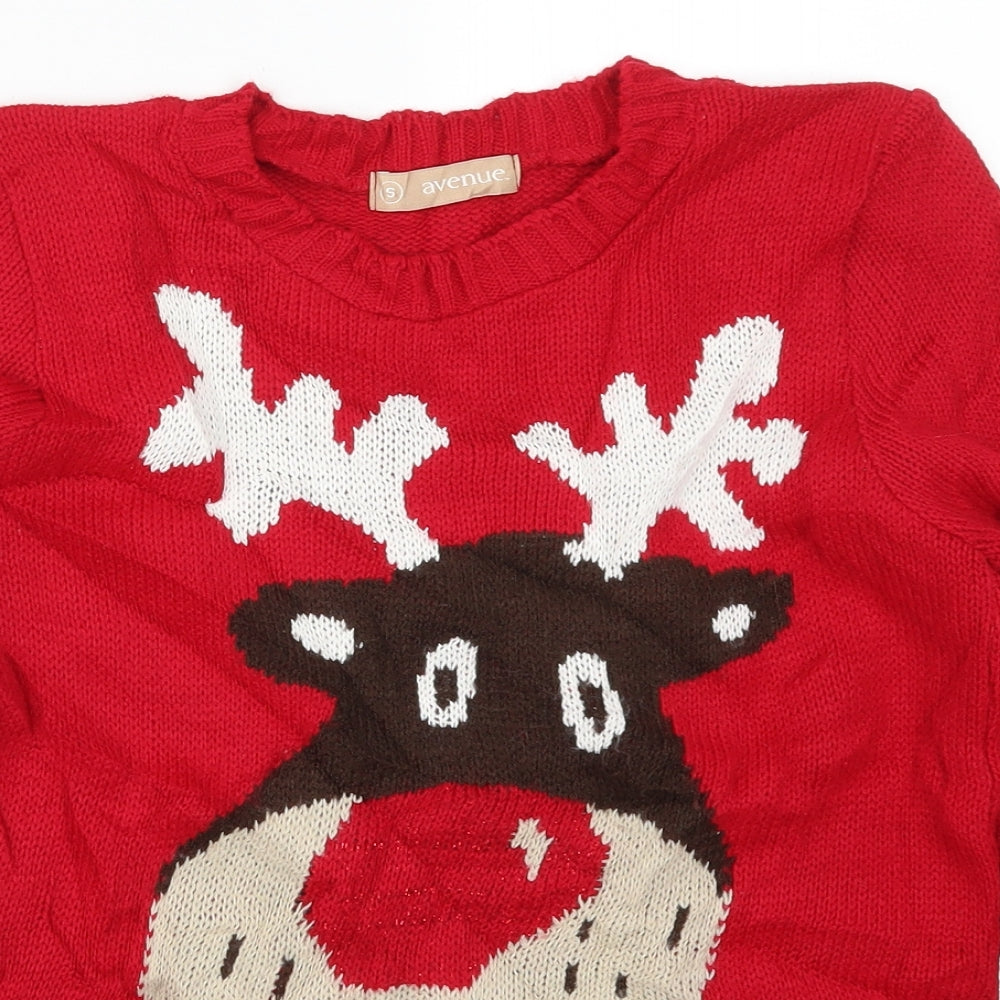 Avenue Womens Red  Knit Pullover Jumper Size S  - Rudolph