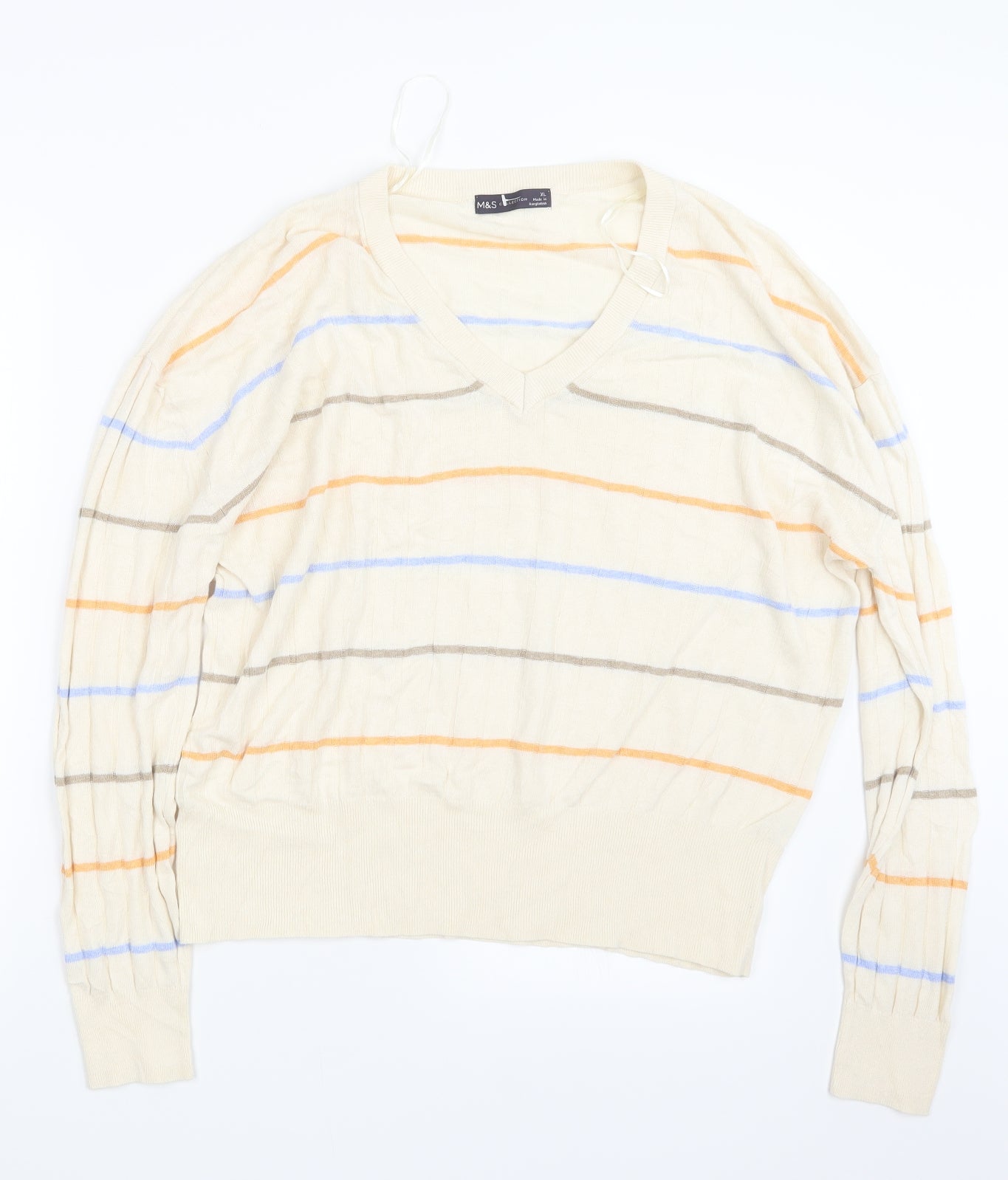 Marks and Spencer Mens Beige Striped Knit Pullover Jumper Size XL