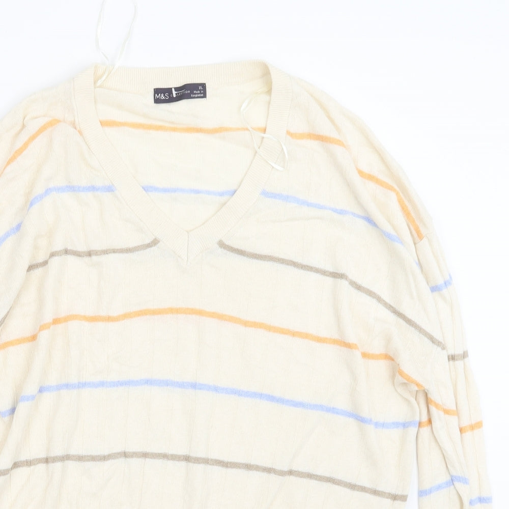 Marks and Spencer Mens Beige Striped Knit Pullover Jumper Size XL