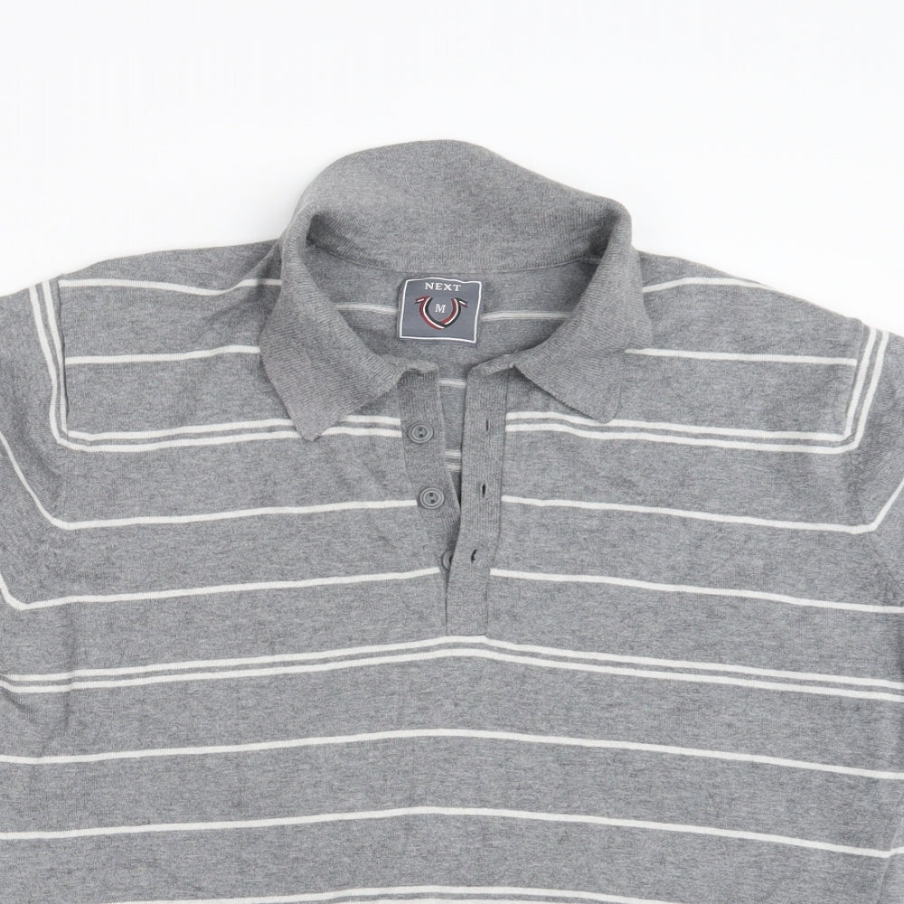 NEXT Mens Grey Striped Knit  Polo Size M