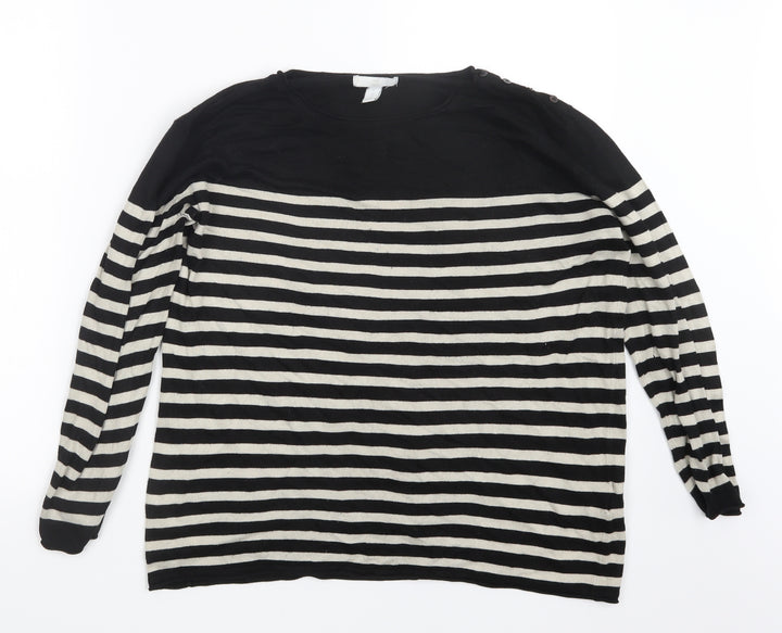 H&M Womens Black Striped Knit Pullover Jumper Size M