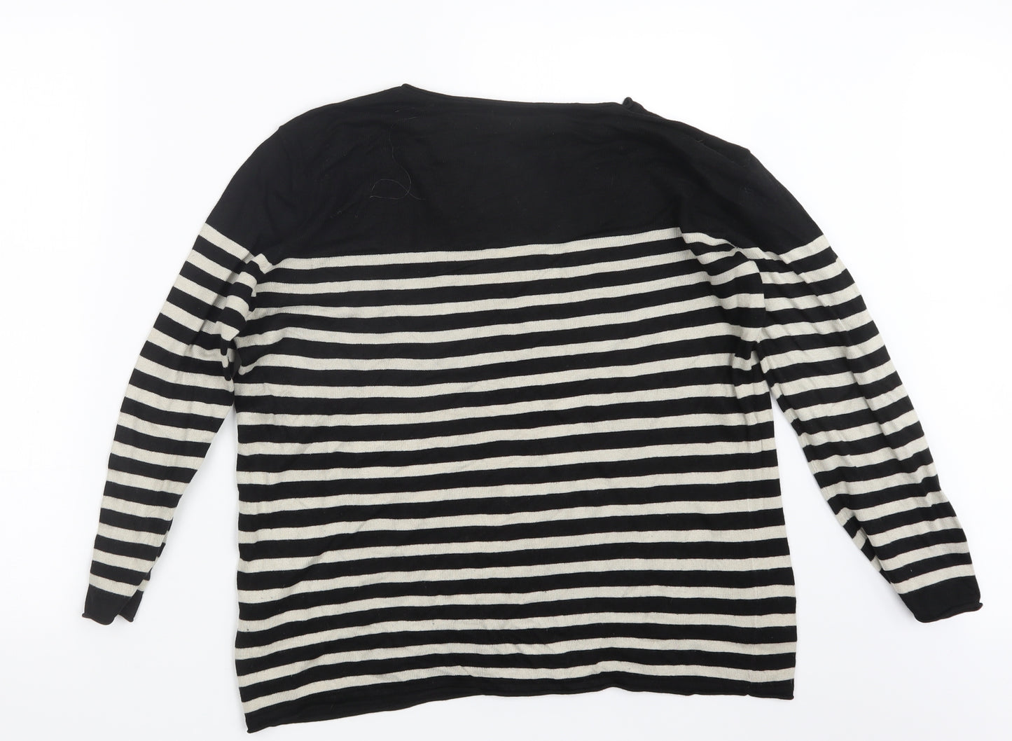 H&M Womens Black Striped Knit Pullover Jumper Size M