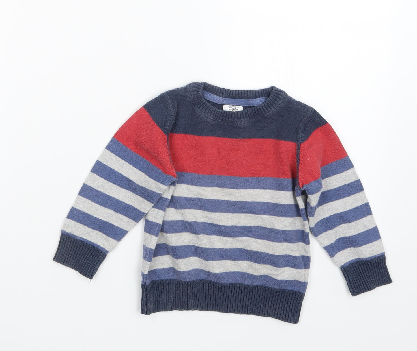 F&F Boys Blue Striped Knit Pullover Jumper Size 18-24 Months
