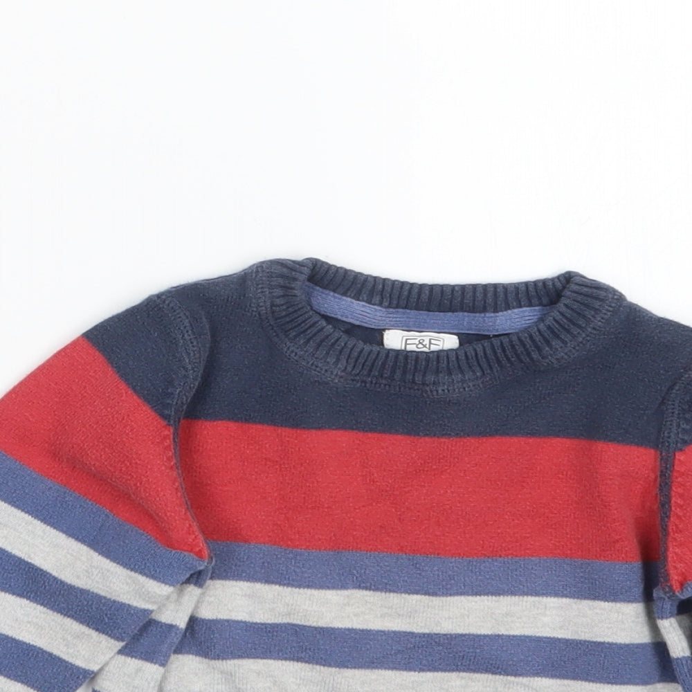 F&F Boys Blue Striped Knit Pullover Jumper Size 18-24 Months