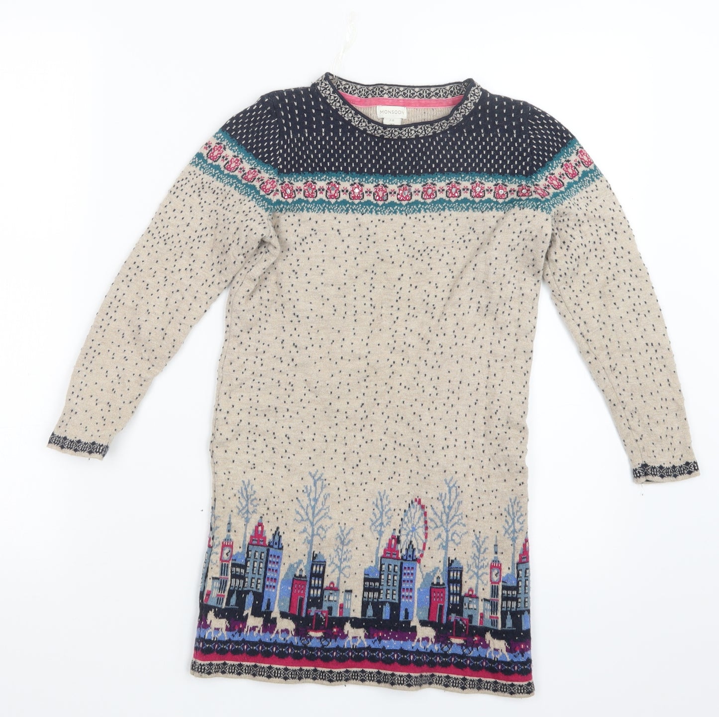 Monsoon Girls Beige  Knit Pullover Jumper Size 7-8 Years