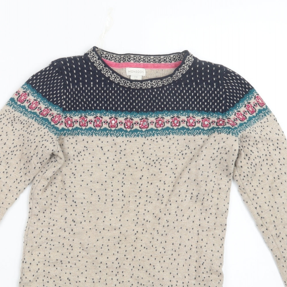Monsoon Girls Beige  Knit Pullover Jumper Size 7-8 Years