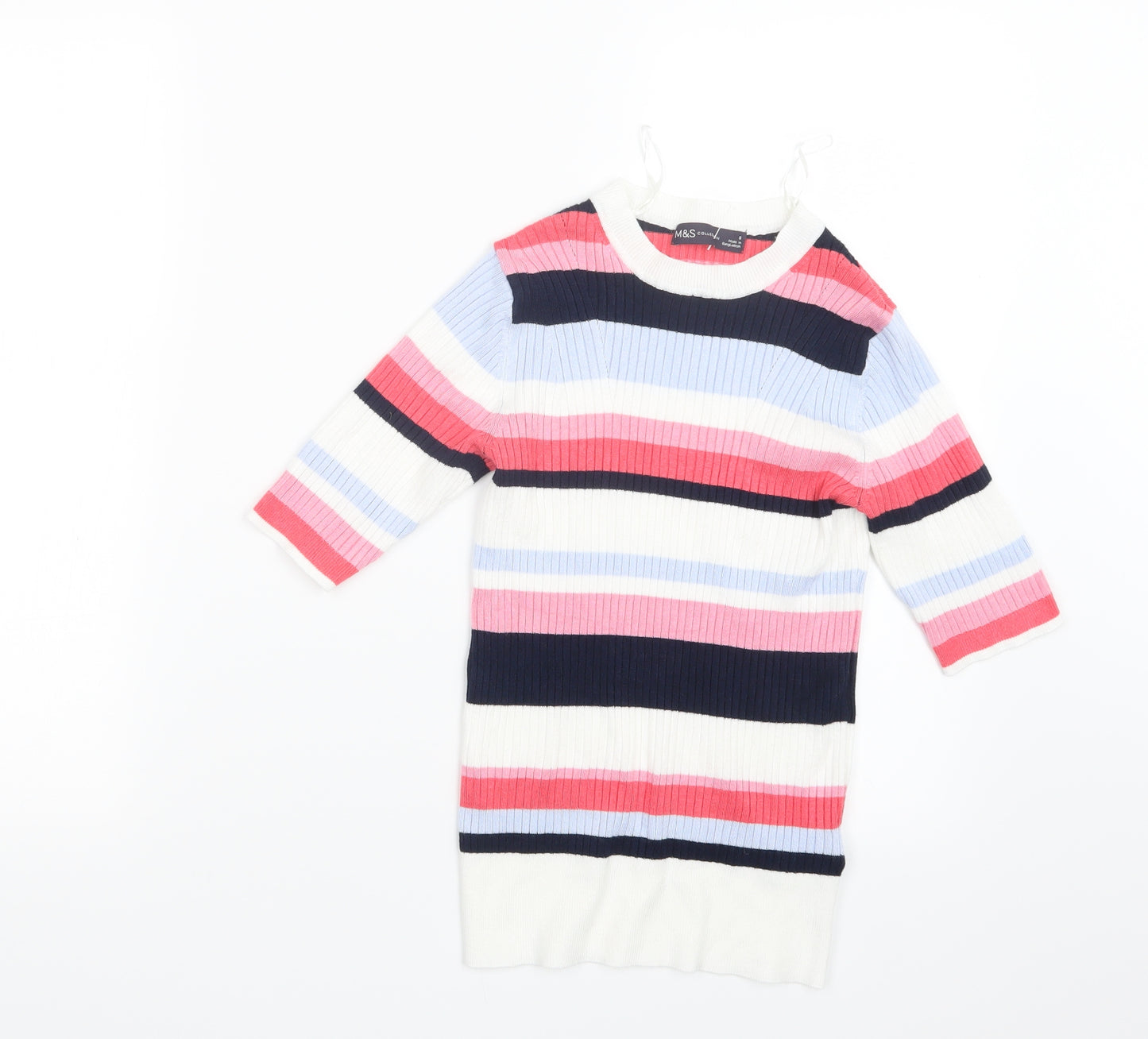 Marks and Spencer Womens Pink Striped Knit Pullover Jumper Size 8
