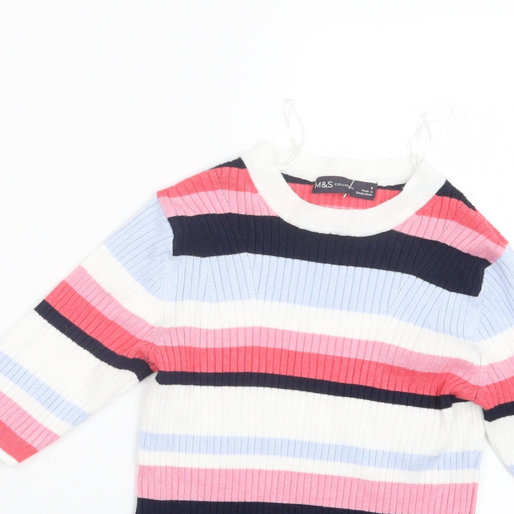 Marks and Spencer Womens Pink Striped Knit Pullover Jumper Size 8