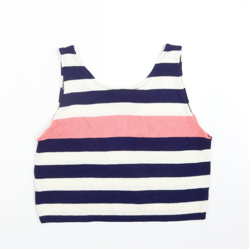 Jonathan Miller Womens Blue Striped Knit Cropped T-Shirt Size M