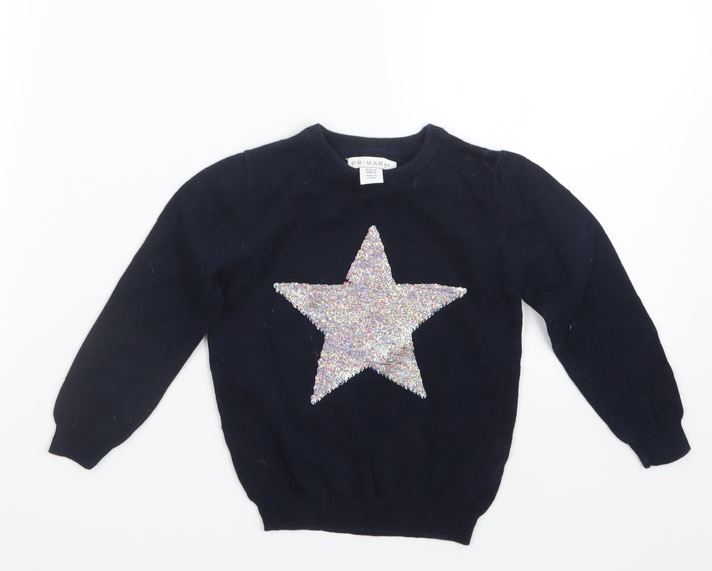 Primark Girls Blue  Knit Pullover Jumper Size 3-4 Years