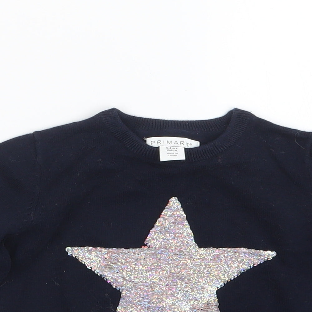 Primark Girls Blue  Knit Pullover Jumper Size 3-4 Years