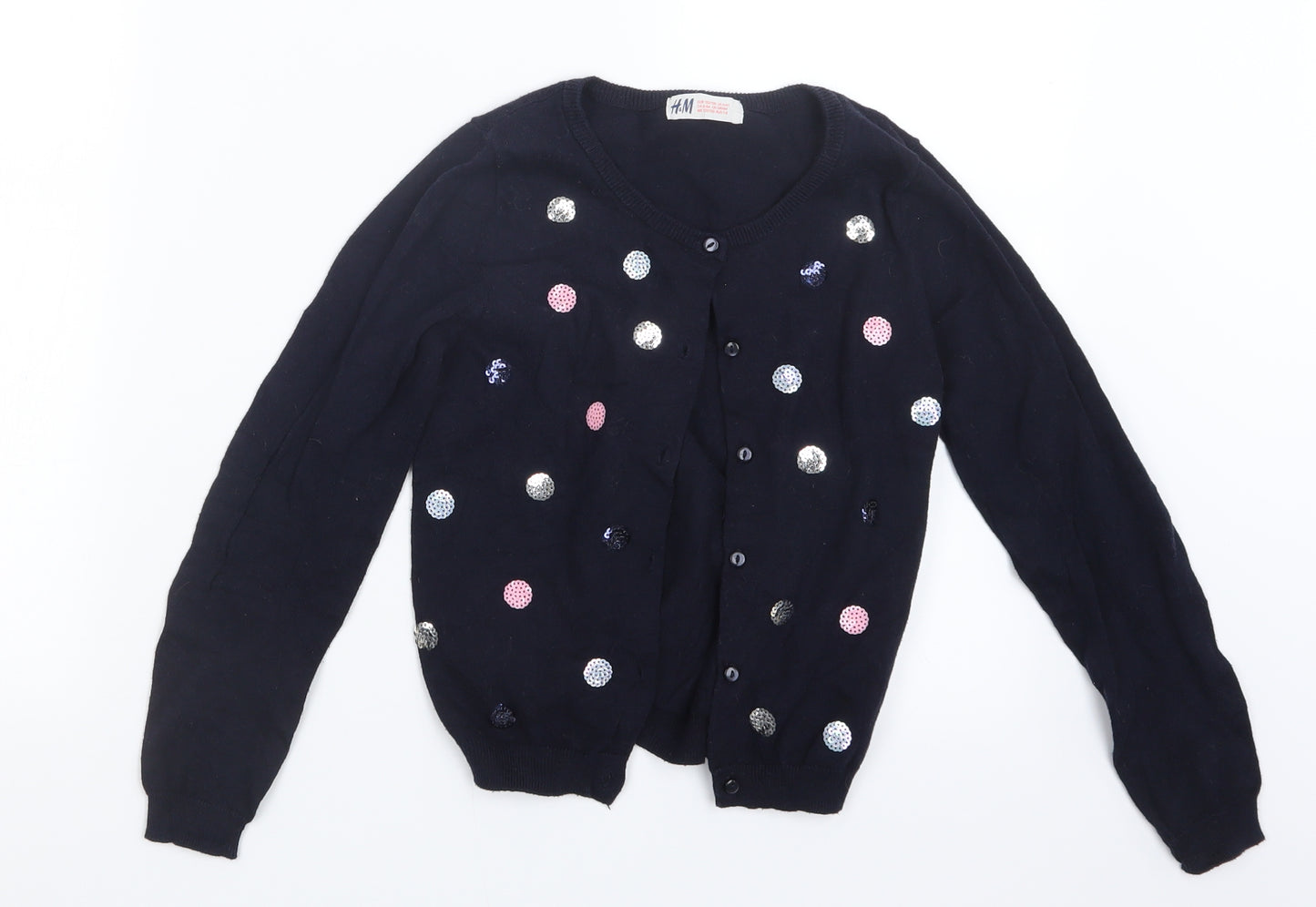 H&M Girls Blue  Knit Cardigan Jumper Size 7-8 Years
