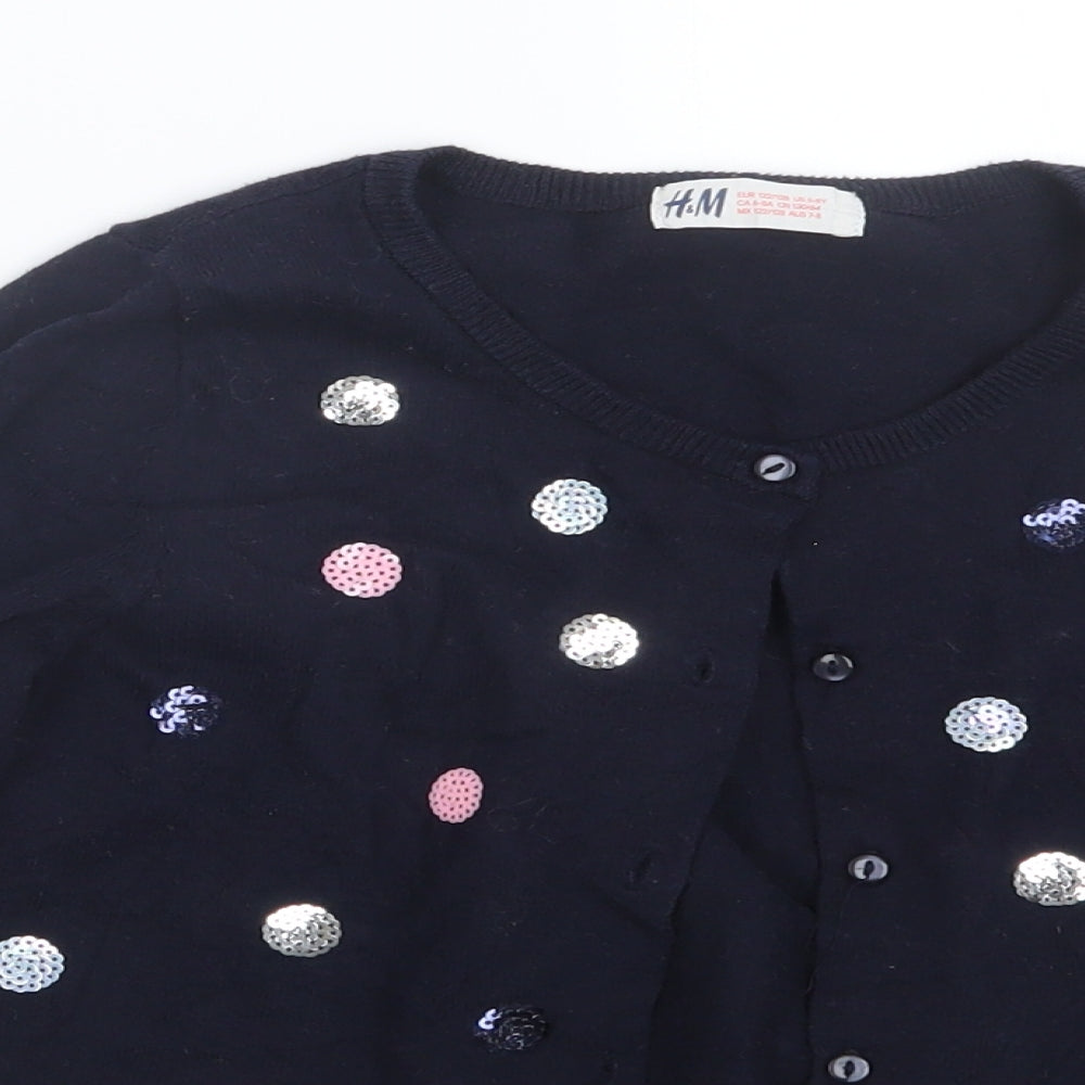 H&M Girls Blue  Knit Cardigan Jumper Size 7-8 Years