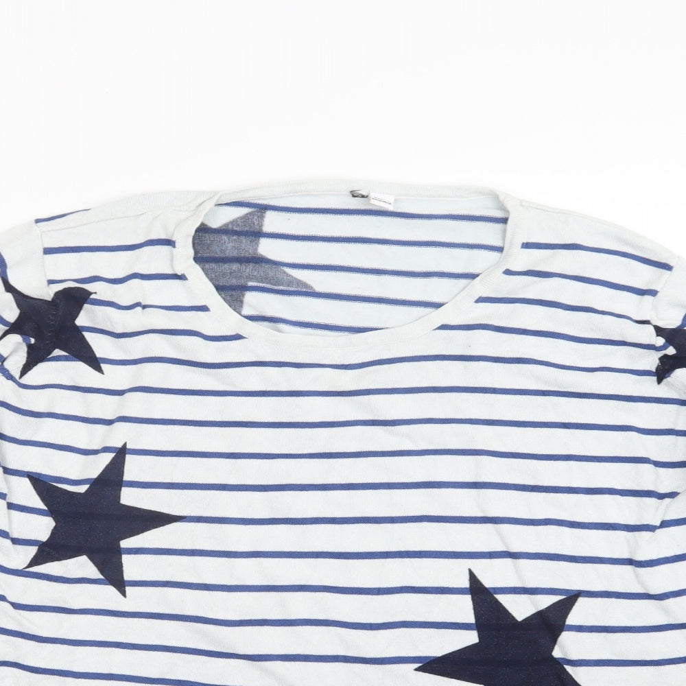 Preworn Womens White Striped Knit Pullover Jumper Size 20