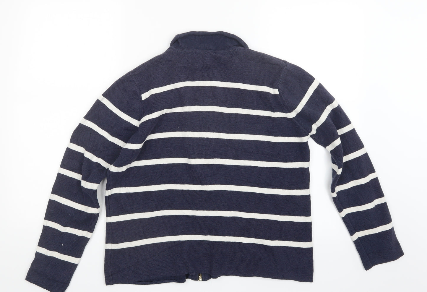 Marks and Spencer Womens Blue Striped Knit Full Zip Jumper Size 12